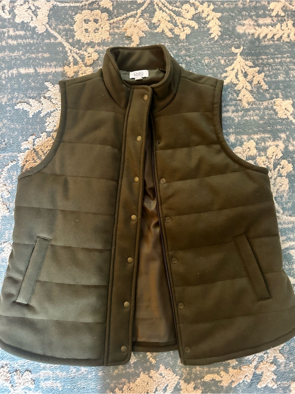 croft & barrow Olive Green Quilted Snap-Front Vest